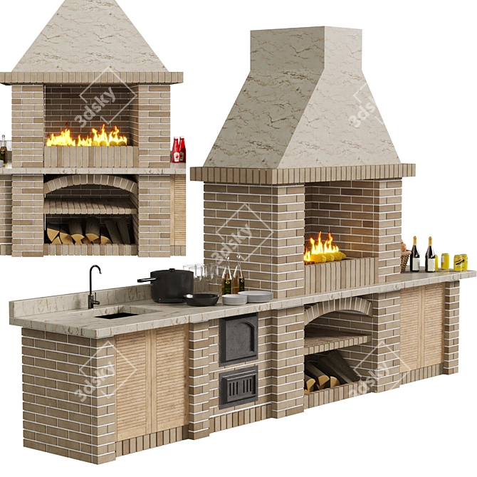 Outdoor Brick Barbecue Grill Set 3D model image 1