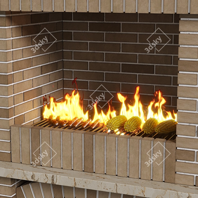 Outdoor Brick Barbecue Grill Set 3D model image 6