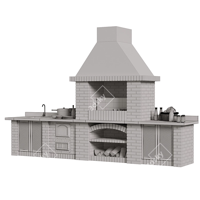 Outdoor Brick Barbecue Grill Set 3D model image 7