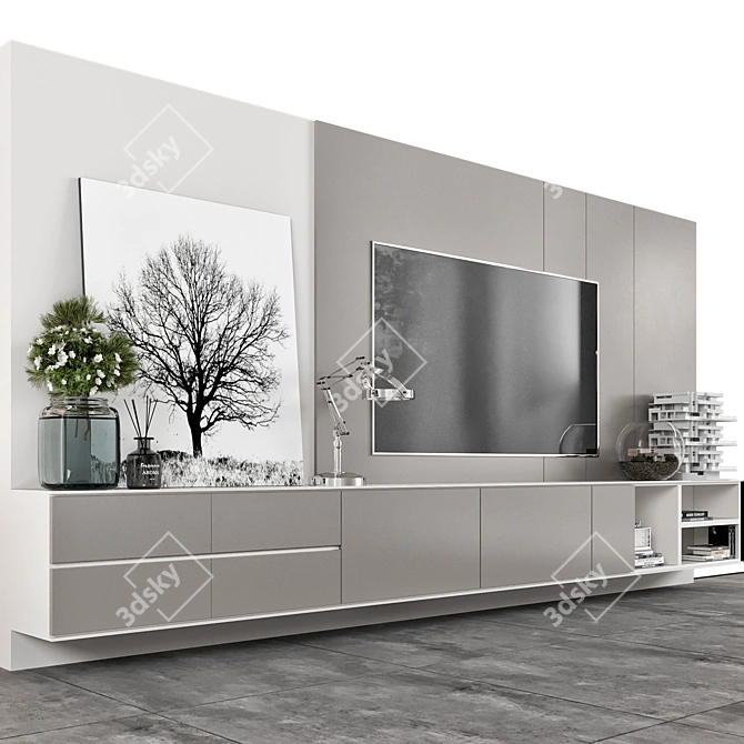  Modern 3D TV Wall Unit 3D model image 2