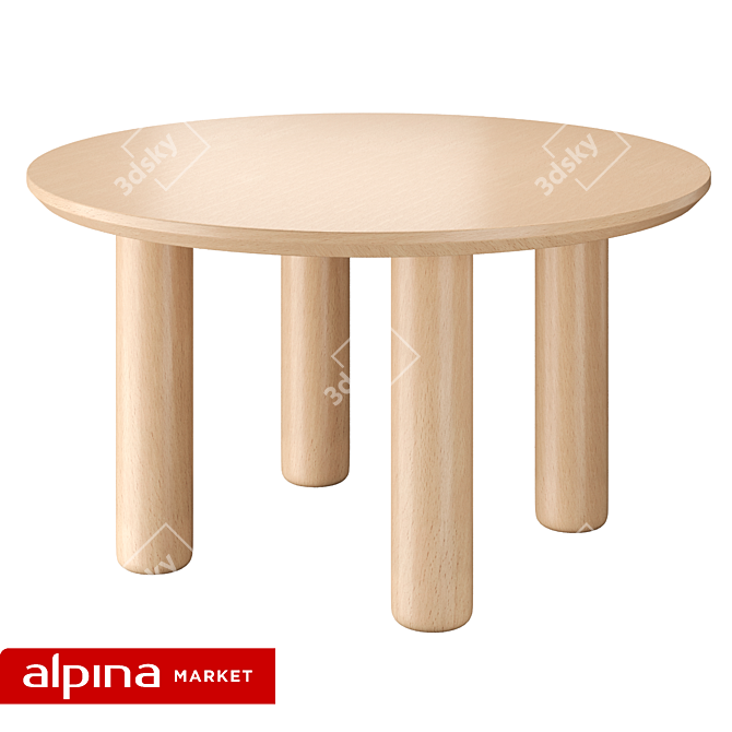 Natural Wood Round Coffee Table 3D model image 4