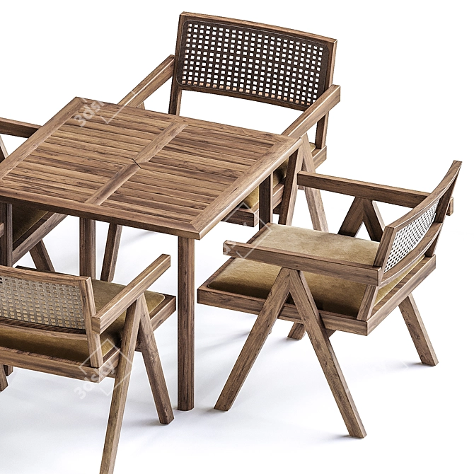 Minimalist Rattan Dining Chair 3D model image 2