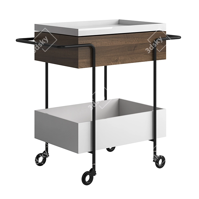 Streamlined Bar Cart with Removable Tray 3D model image 1