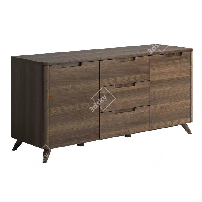 American Walnut 3-Section Sideboard 3D model image 1