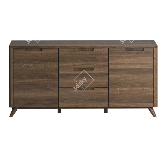 American Walnut 3-Section Sideboard 3D model image 2