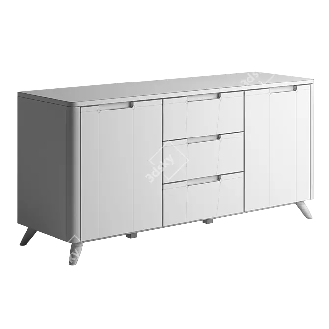 American Walnut 3-Section Sideboard 3D model image 3