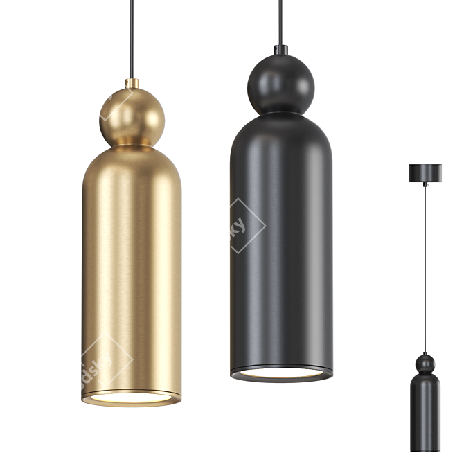 Brass Cylinder Sphere LED Pendant 3D model image 1