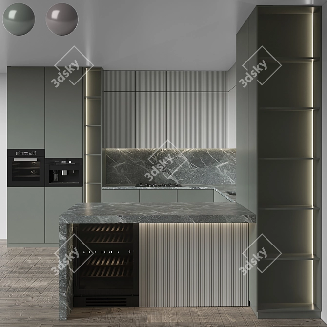 Modern Dual Material Kitchen 84 3D model image 1