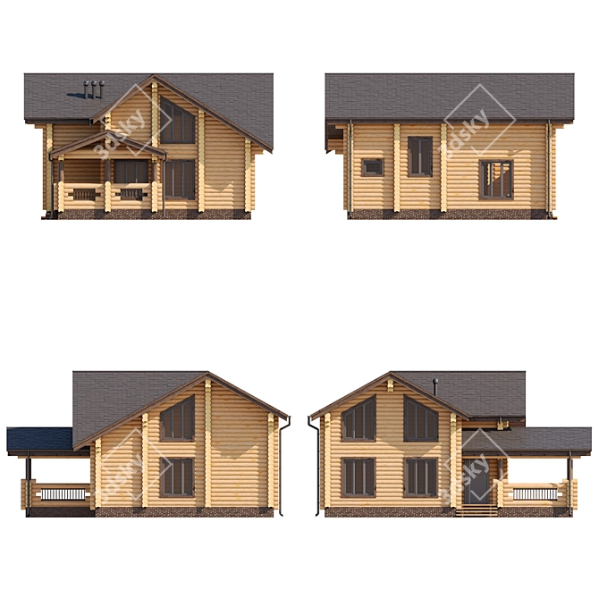 115 sq.m Log Cabin House 3D model image 3