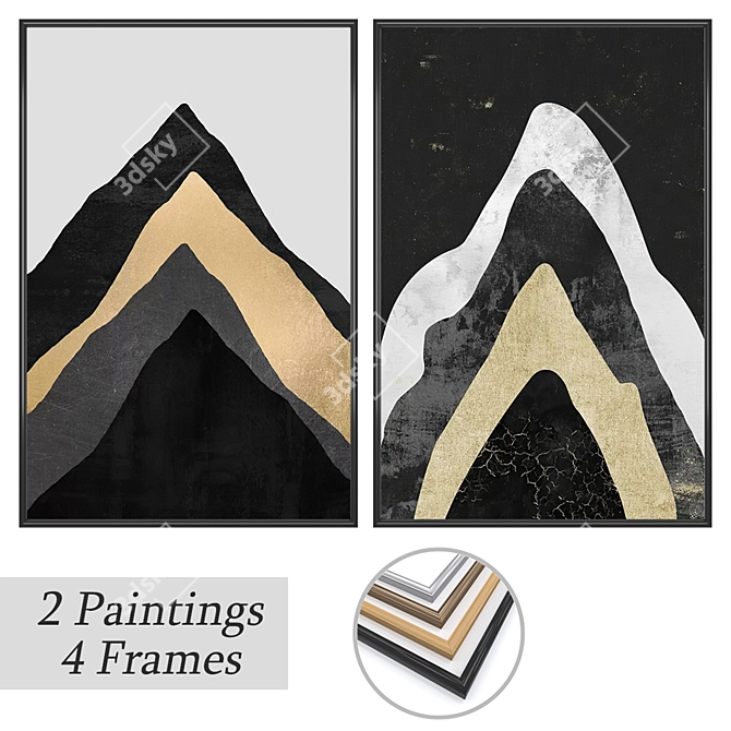 2 Paintings with 4 Frames 3D model image 1