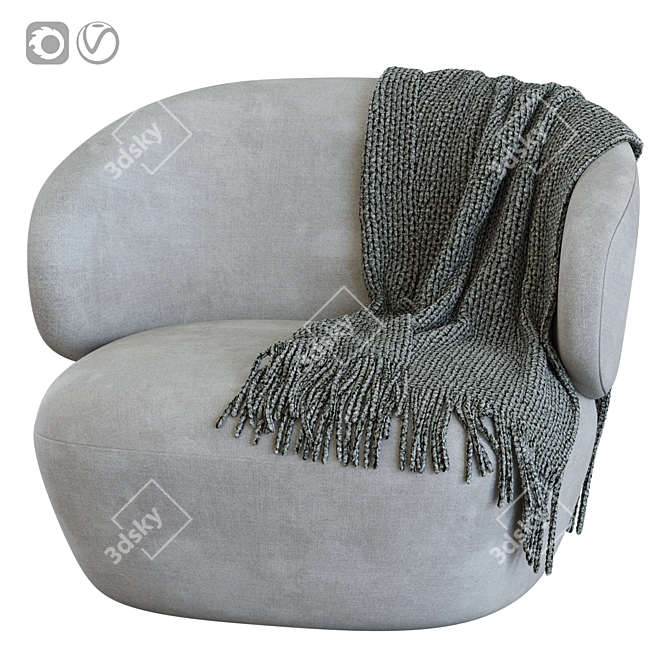 Modern Accent Armchair, White Boucle 3D model image 3