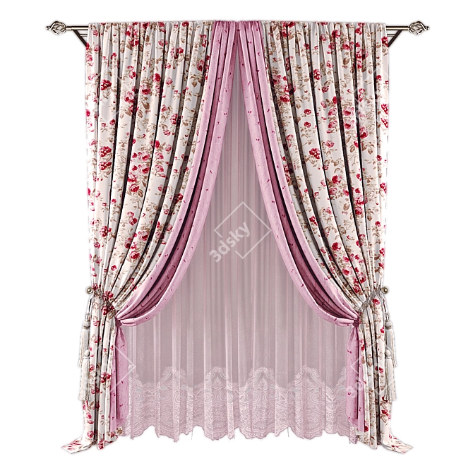 Textured High-Quality Curtains 3D model image 1