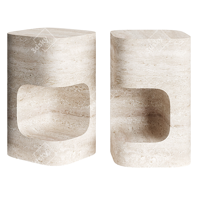 Elegant Navona Travertine Side Table 3D model image 1