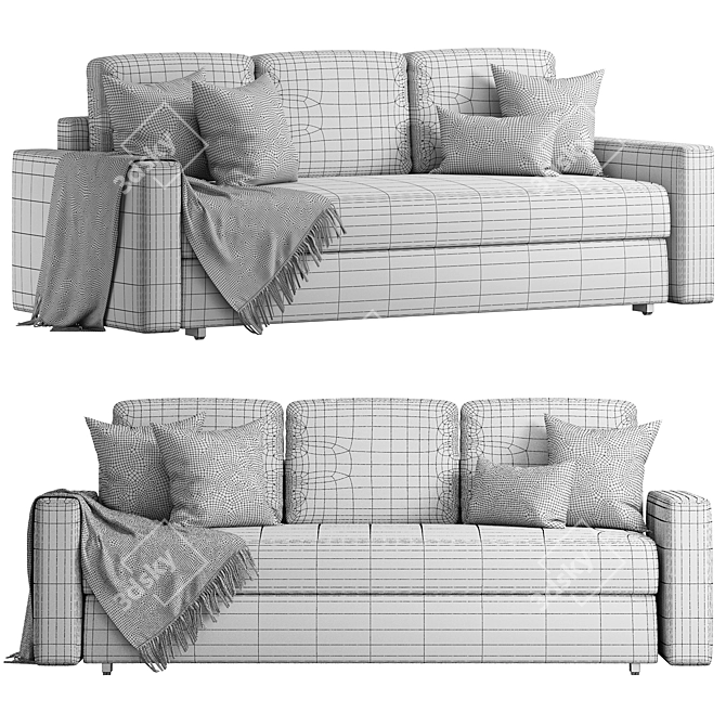 Elegant Porto Textile Blue Sofa 3D model image 3