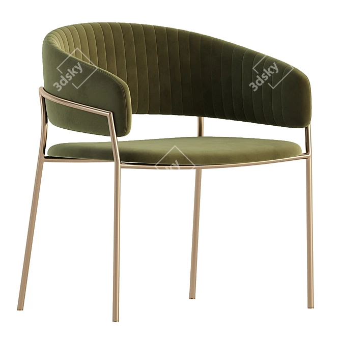 Modern Velvet Stool in Midnight Blue 3D model image 5