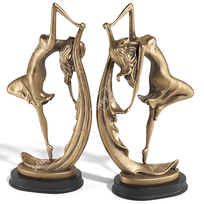 Golden Black Dancer Statues Pair 3D model image 2