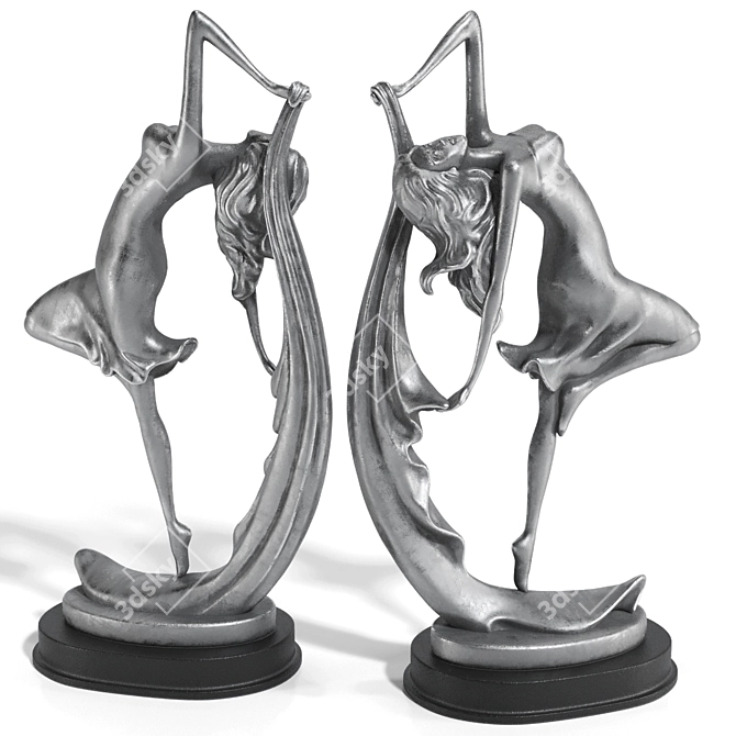 Golden Black Dancer Statues Pair 3D model image 3