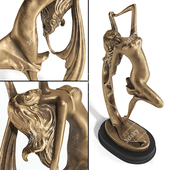 Golden Black Dancer Statues Pair 3D model image 4