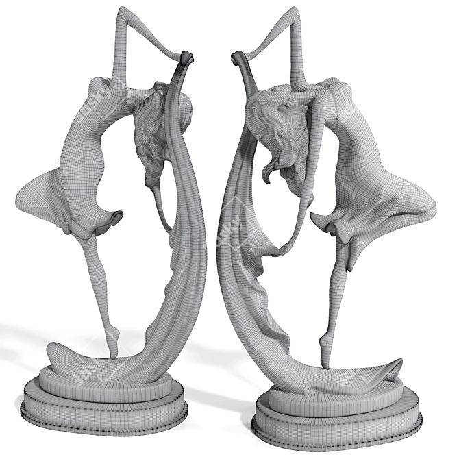 Golden Black Dancer Statues Pair 3D model image 5