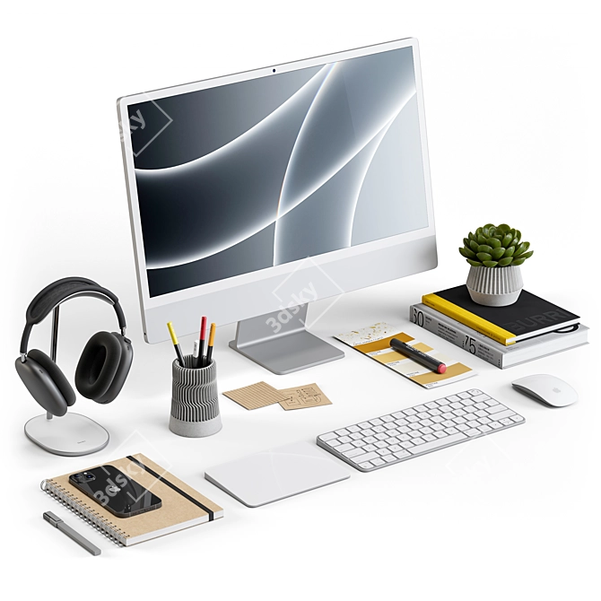 Sleek Work Desk Decor Set 3D model image 1