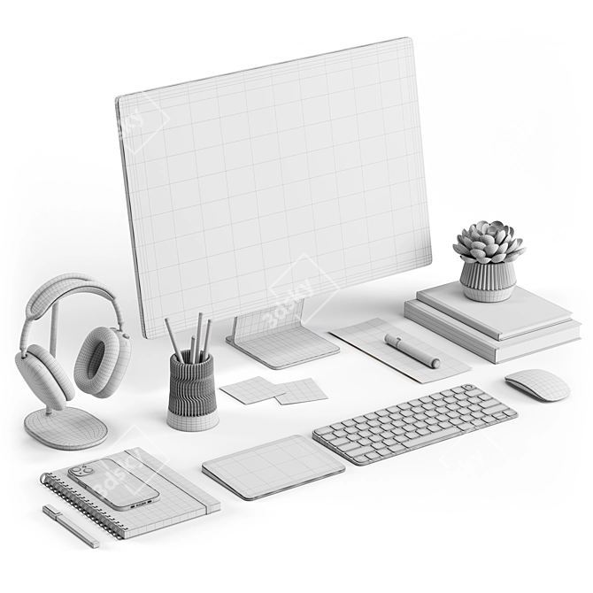 Sleek Work Desk Decor Set 3D model image 6