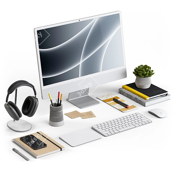 Sleek Work Desk Decor Set 3D model image 7