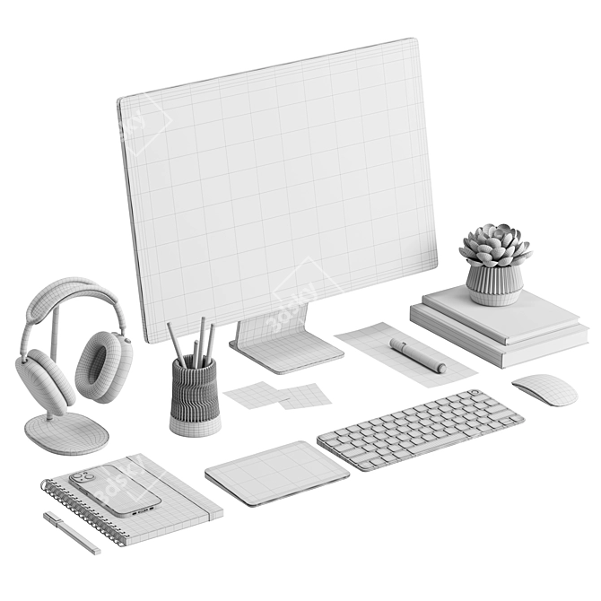 Sleek Work Desk Decor Set 3D model image 10