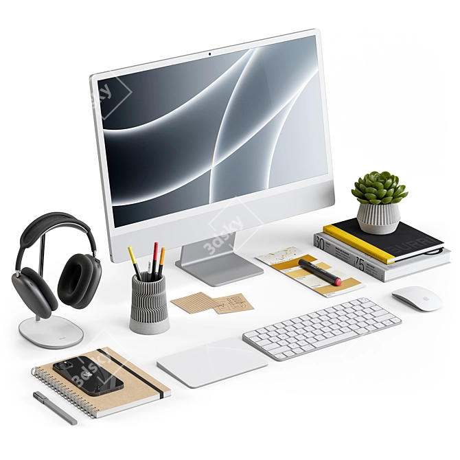 Sleek Work Desk Decor Set 3D model image 11