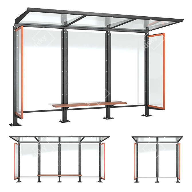 Urban Bus Shelter System 3D model image 1