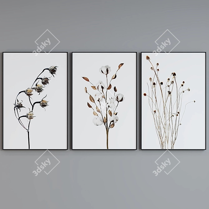 Modern Botanical Picture Frame Set 3D model image 4