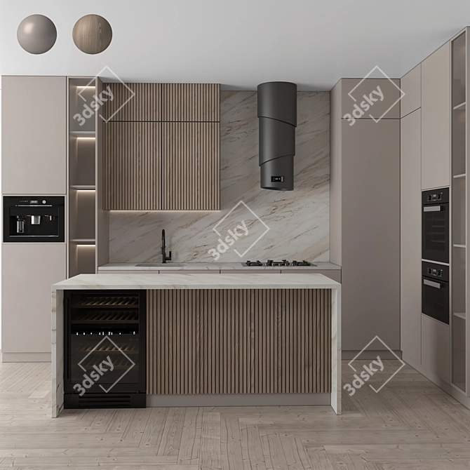 Modern Kitchen Set with Appliances 3D model image 1