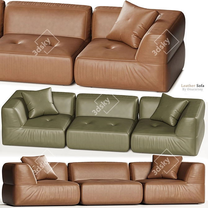 Modern Leather Sectional Sofa Set 3D model image 1