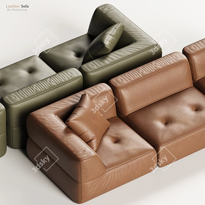 Modern Leather Sectional Sofa Set 3D model image 2