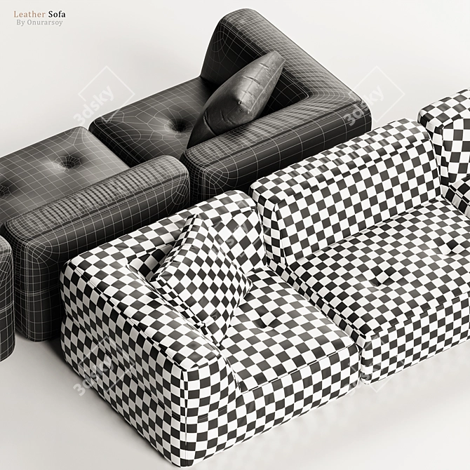 Modern Leather Sectional Sofa Set 3D model image 3