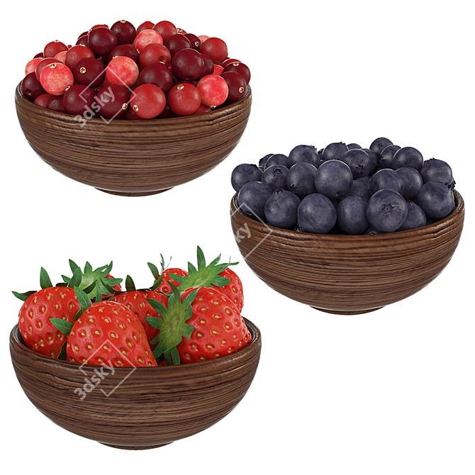 Wooden Bowl Berries Set (3 Bowls) 3D model image 1