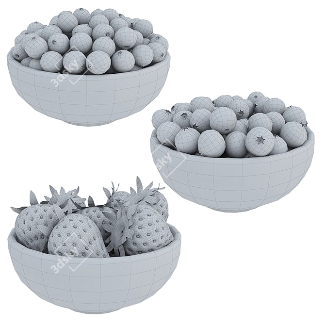 Wooden Bowl Berries Set (3 Bowls) 3D model image 5