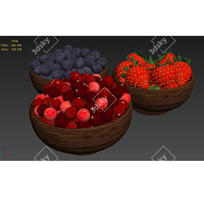 Wooden Bowl Berries Set (3 Bowls) 3D model image 6