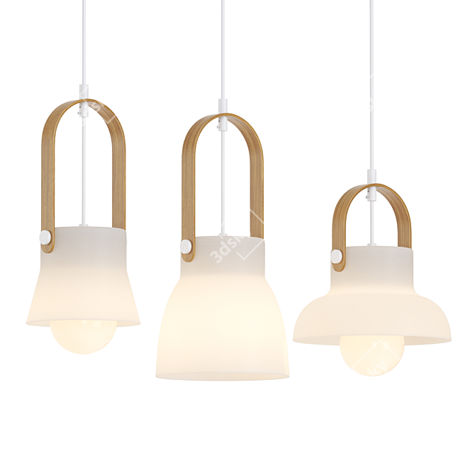 Glass Pendant Lamp with Wood Accent 3D model image 2