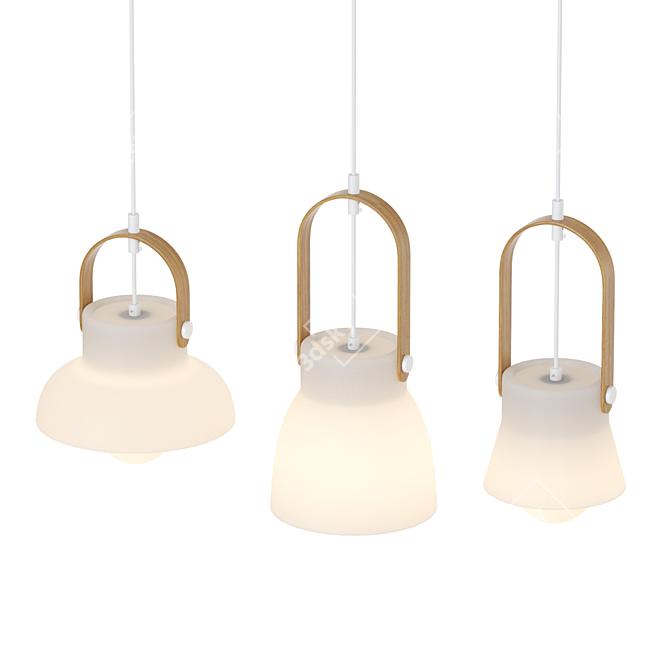 Glass Pendant Lamp with Wood Accent 3D model image 3