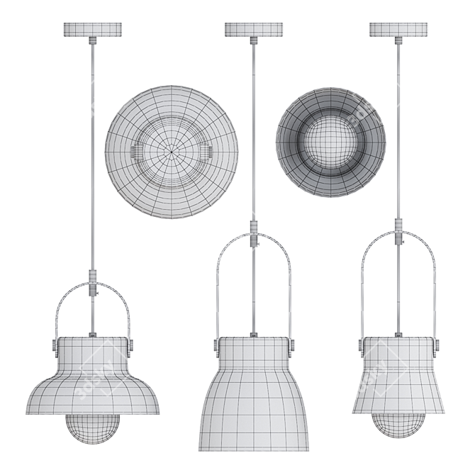 Glass Pendant Lamp with Wood Accent 3D model image 4