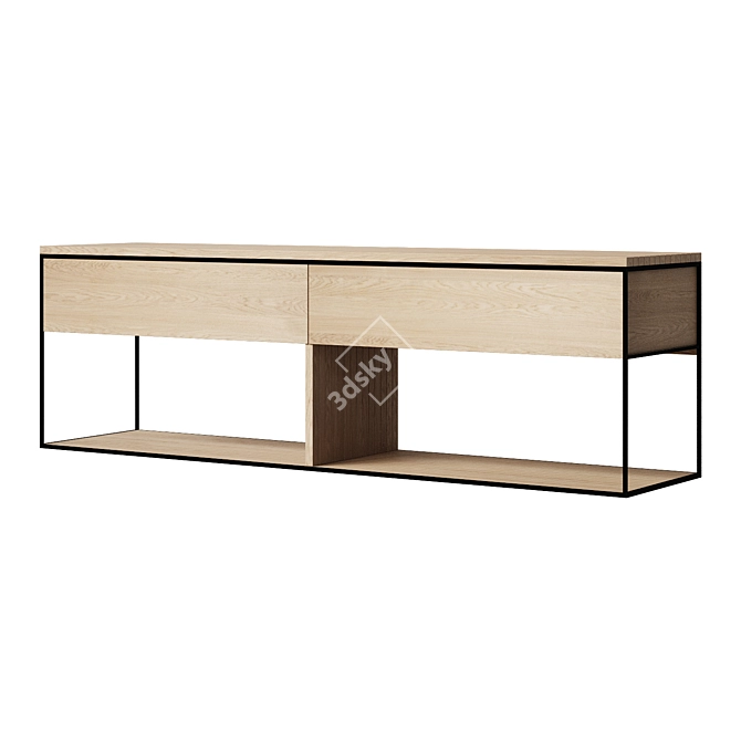 Solid Oak Slatted Bench by Aleena 3D model image 1