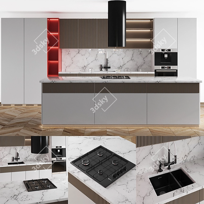 Modern 3D Kitchen Design Kit 3D model image 1