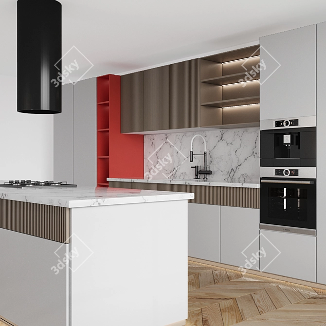 Modern 3D Kitchen Design Kit 3D model image 3