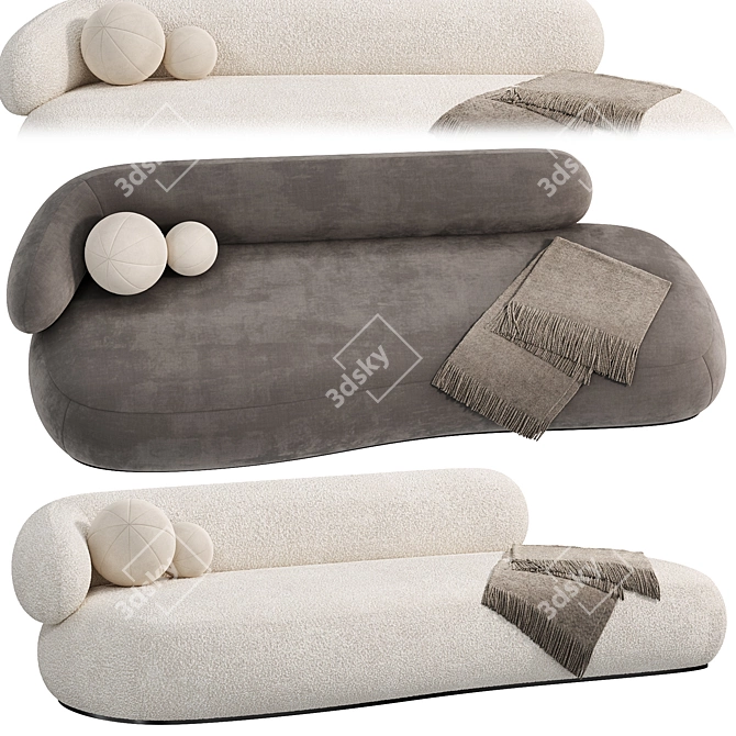 Alba Plush Cream Bean Sofa 3D model image 2