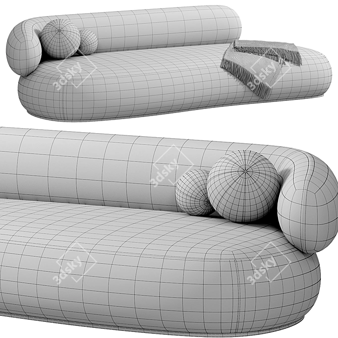 Alba Plush Cream Bean Sofa 3D model image 4