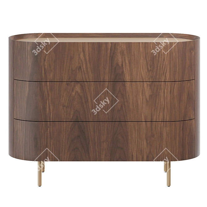 Art Deco Walnut & Leather Chest 3D model image 3