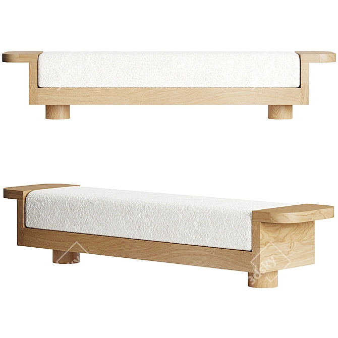 Modern Oak and Fabric Bench 3D model image 1