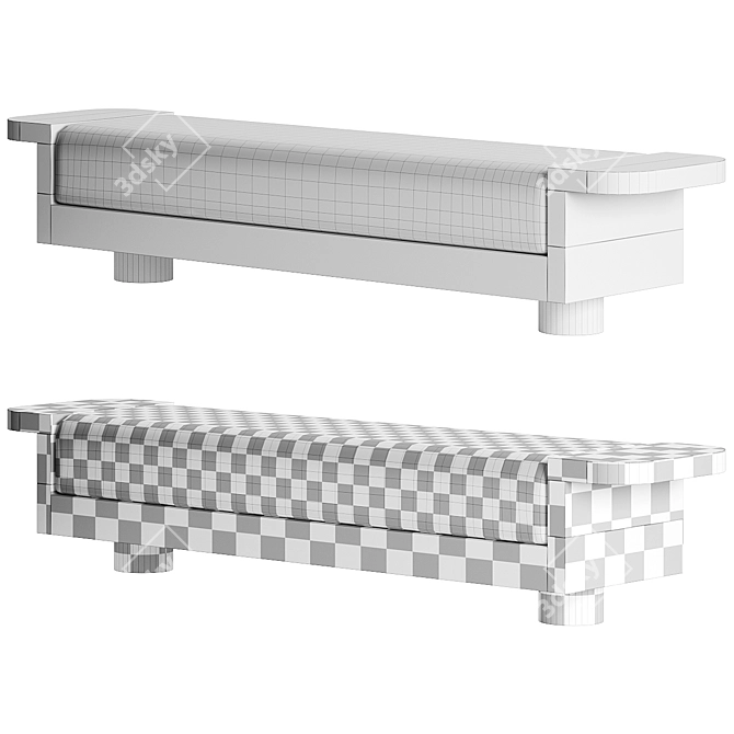 Modern Oak and Fabric Bench 3D model image 2