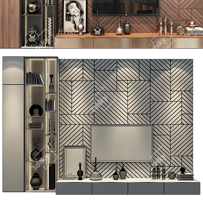 Modern TV Wall Shelf Decor 3D model image 2