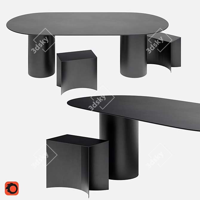 Elegant Oval Aluminum Table Design 3D model image 1